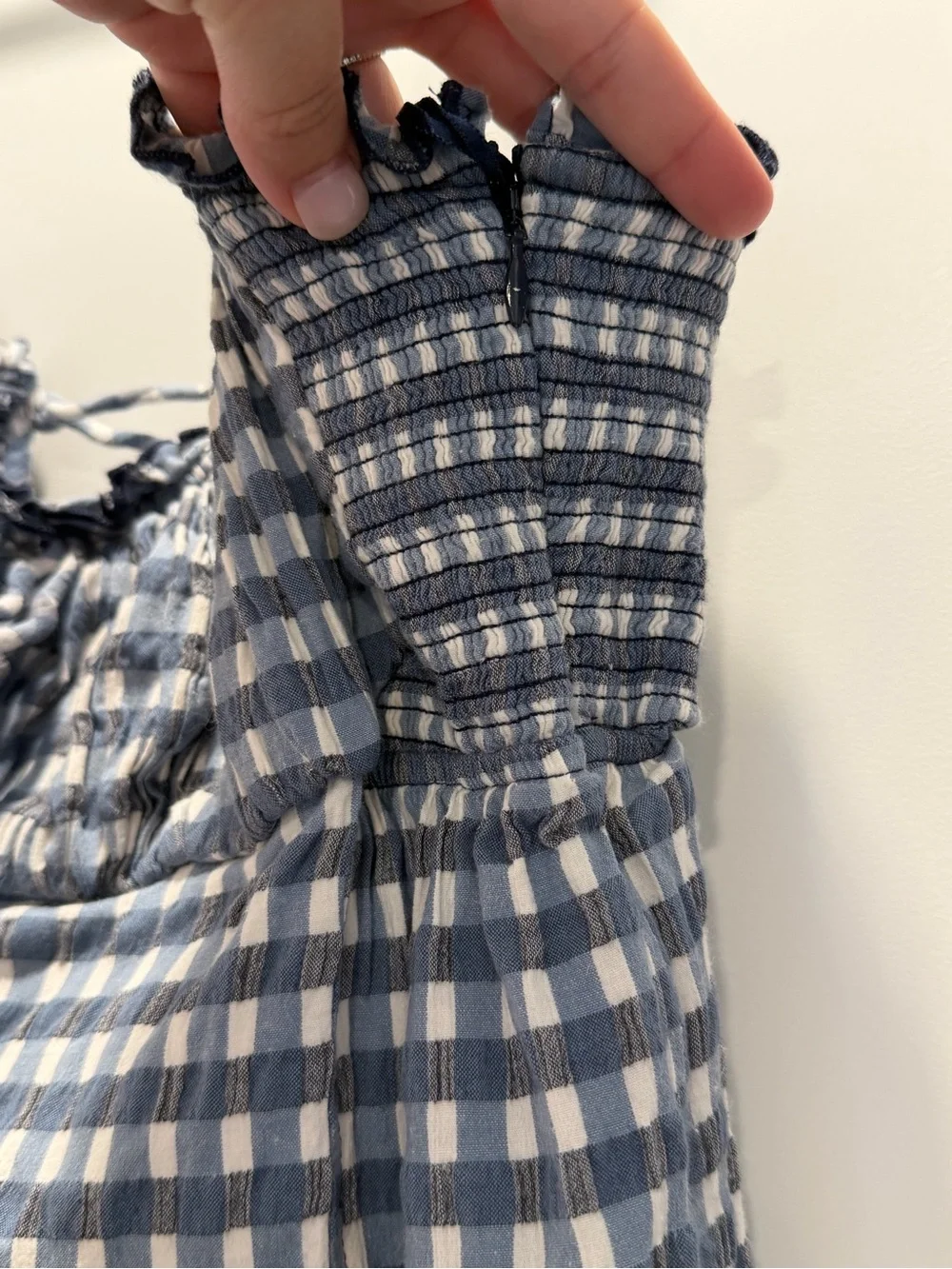 Free People Lucinda Blue Gingham Midi Dress with Tie Back